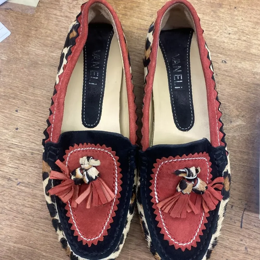 Vaneli Red Leopard Driving Loafer/Moccosin w Calf Hair Women’s Size 6 1/2 M